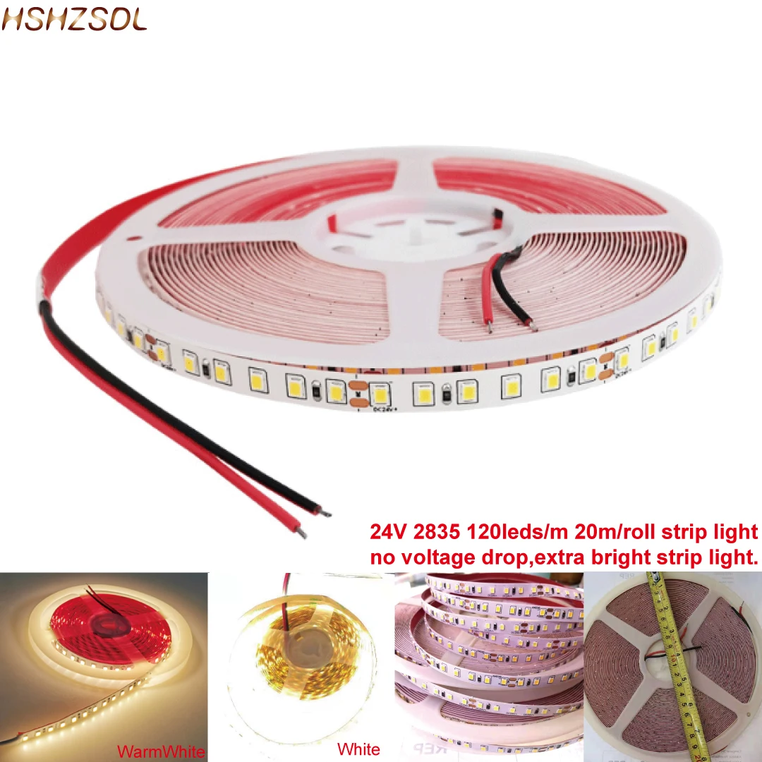 

Супер яркая 20 м/рулон 2835 SMD светодиодный/M 120 светодиодный s белый теплый белый натуральный белый 2400 k гибсветодиодный Светодиодная лента 24 В неводонепроницаемая лампа