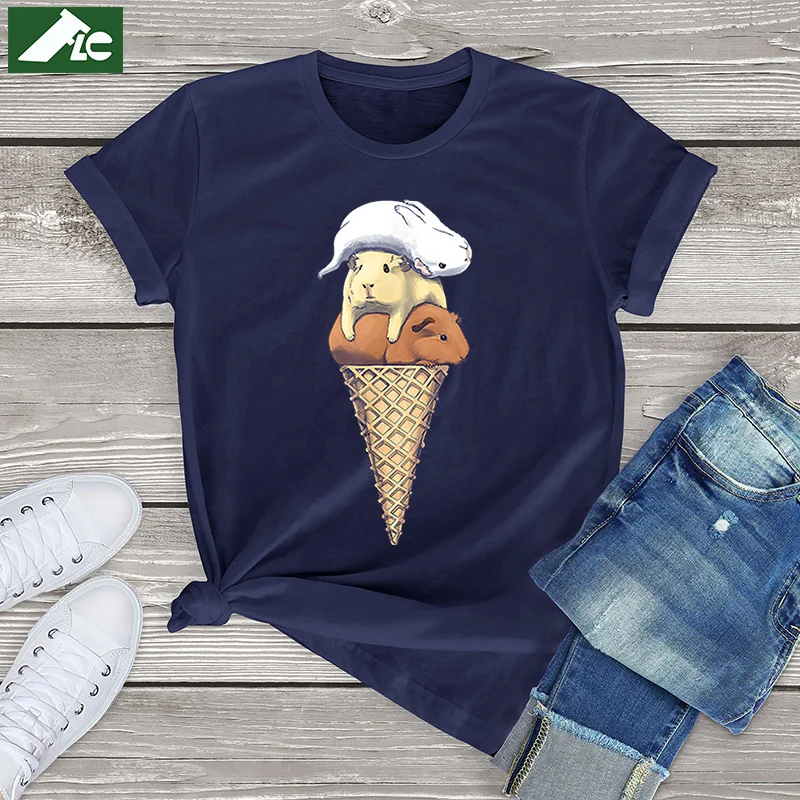 FLC 100% Cotton Tee Kawaii Women Clothing Summer Unisex Top Funny Guinea Pig T-Shirt Casual Female T Shirt Cute Anime Streetwear