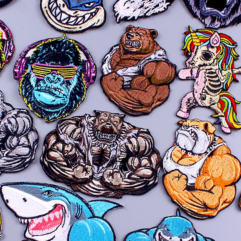 Bear/Shark Patch Skull Punk Embroidery Patch Embroidered/Clothing Patches Iron On Patches On Clothes Stripes Sew Applique Badge