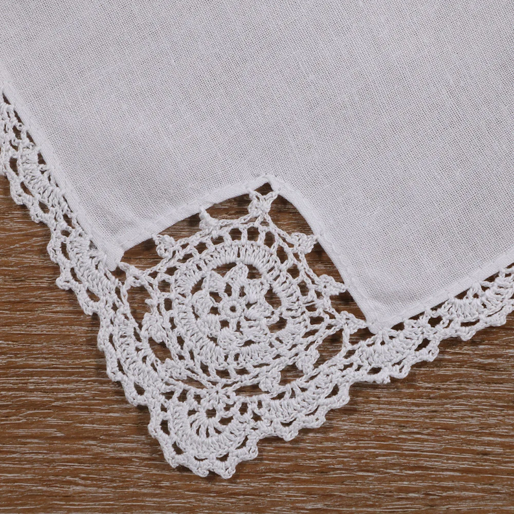 N041 : 12 pieces White Cotton hand crochet lace Small size table napkin Dinner Napkins