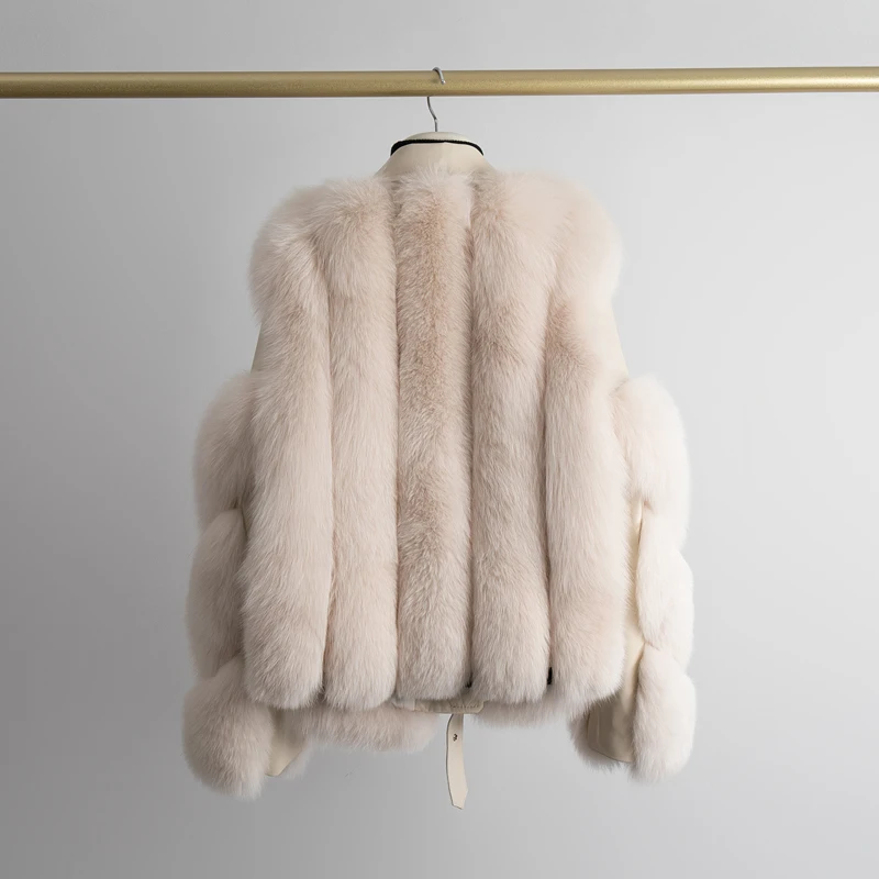 Winter New Style Aviator Fashion Fox Fur Jacket Woman Genuine Leather Natural Fur Coat with belt
