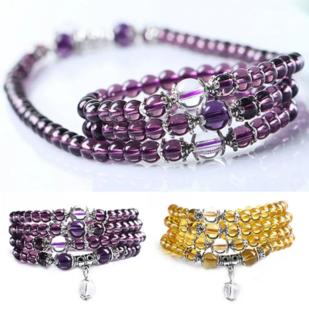 Clear 6mm women Bracelets Crystal Stone Buddhist 108 Prayer Beads Mala Bracelet Necklace for Buddhist Bangle