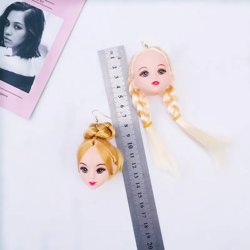 Creative Trendy Lovely Hair Girls Doll Head Drop Earrings For Women Long Dangle Earrings Brincos Fashion Jewelry Party Gifts