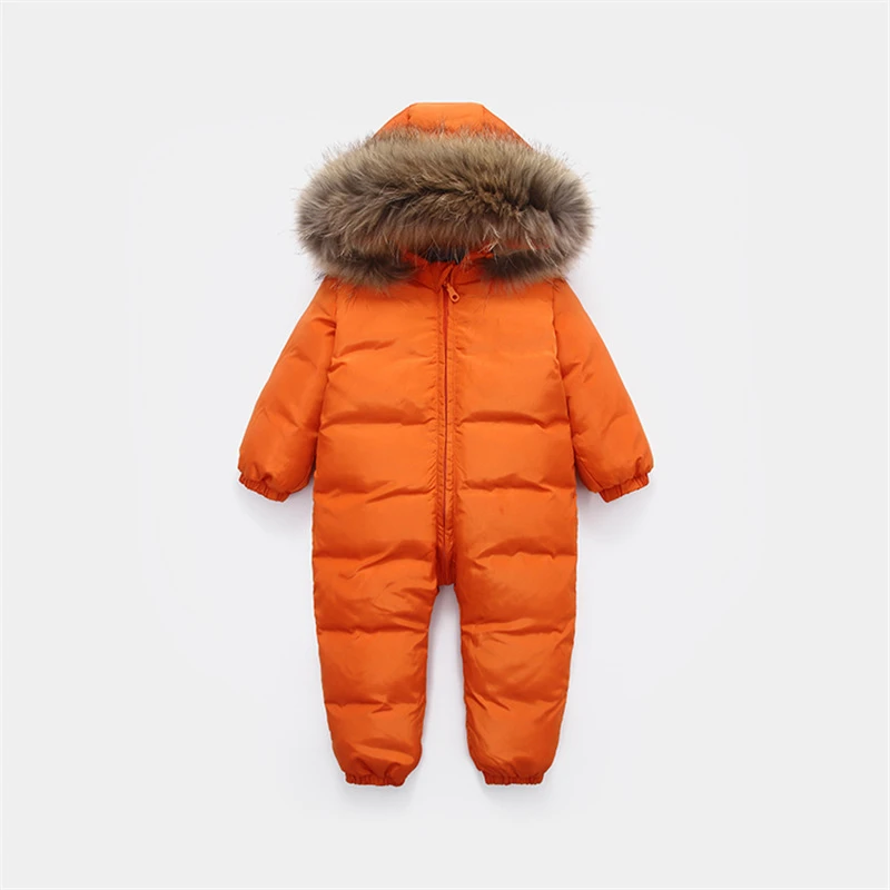 -30 Russian new jumpsuit kids winter wear baby boy snowsuit Parka nature fur 90% duck down jacket for girl clothes coat overalls