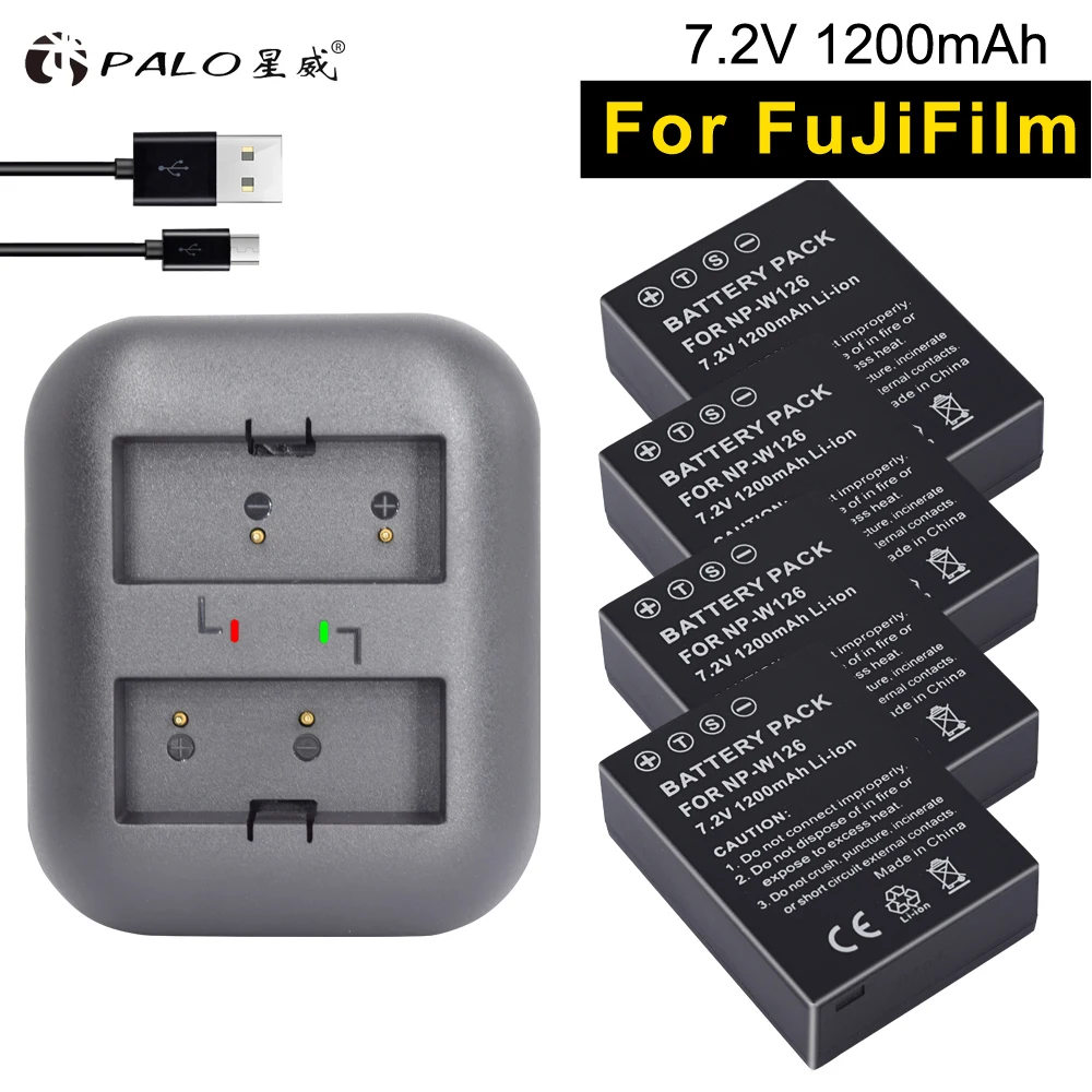 PALO digital batteries 4pcs NP-W126 +charger camera battery For FUJL X-E3/2/1 Pro1/2 X-E2S/100F/M1/A1/2/10 X-T1/20 HS50/35/30EXR