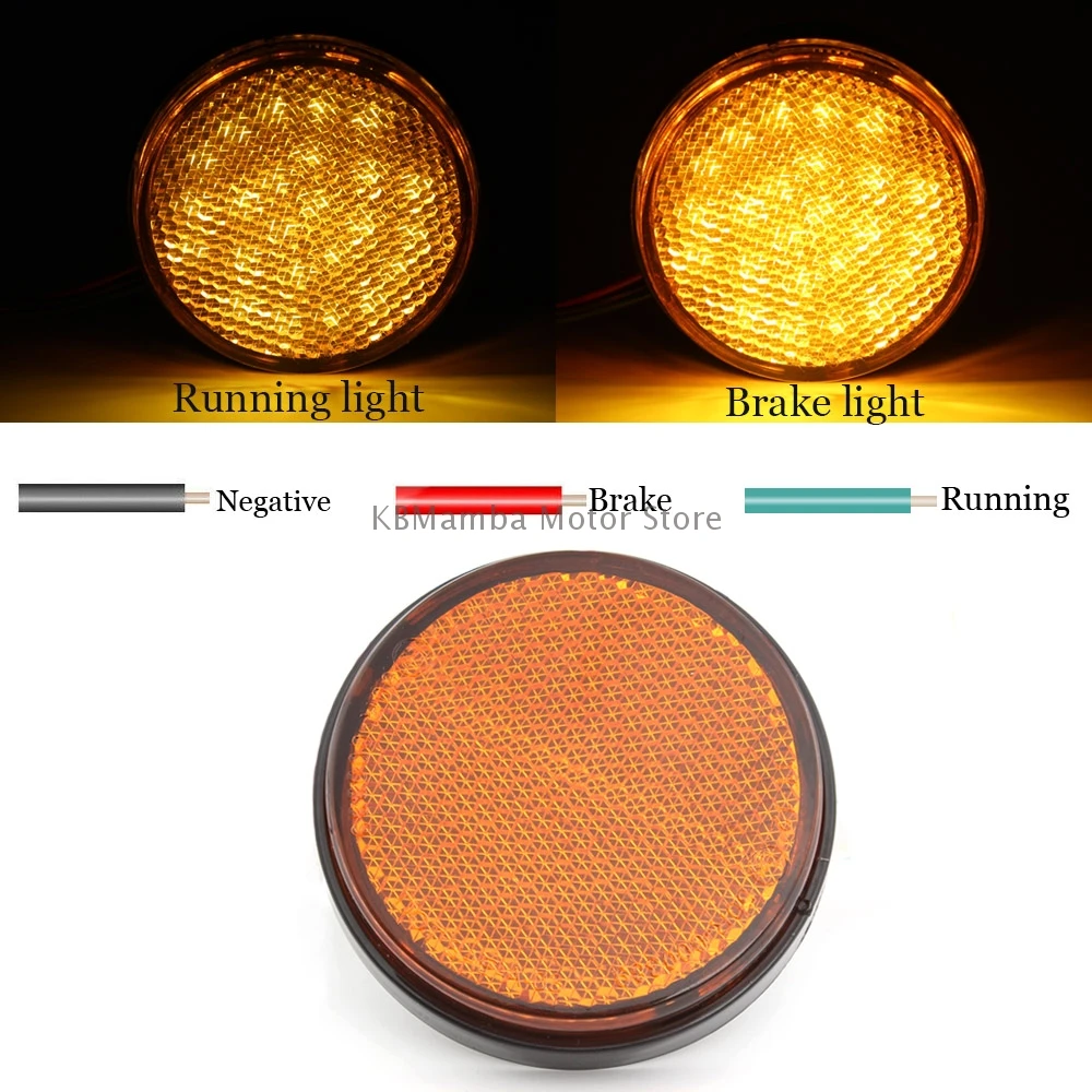 12V Amber LED Motorcycle Tail Light Bumper Round Brake Stop Warning Reflector Side Marker Light For Moto Scooter Bicycle Car