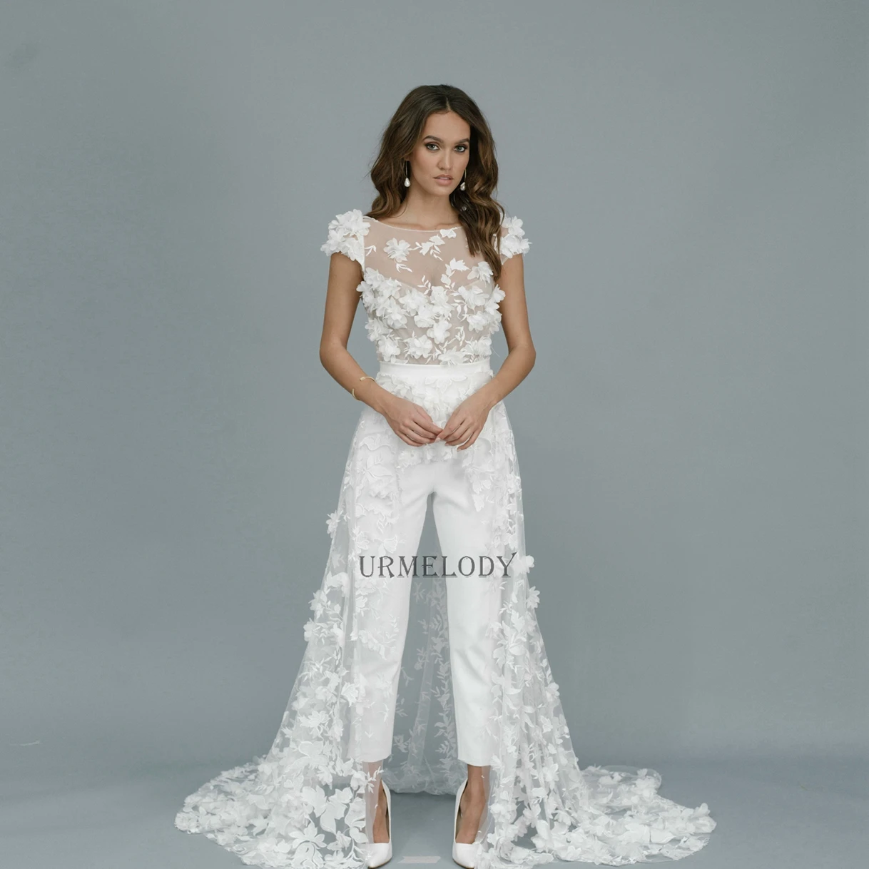 2022 New Arrival Wedding Jumpsuit Over skirt with Flowers