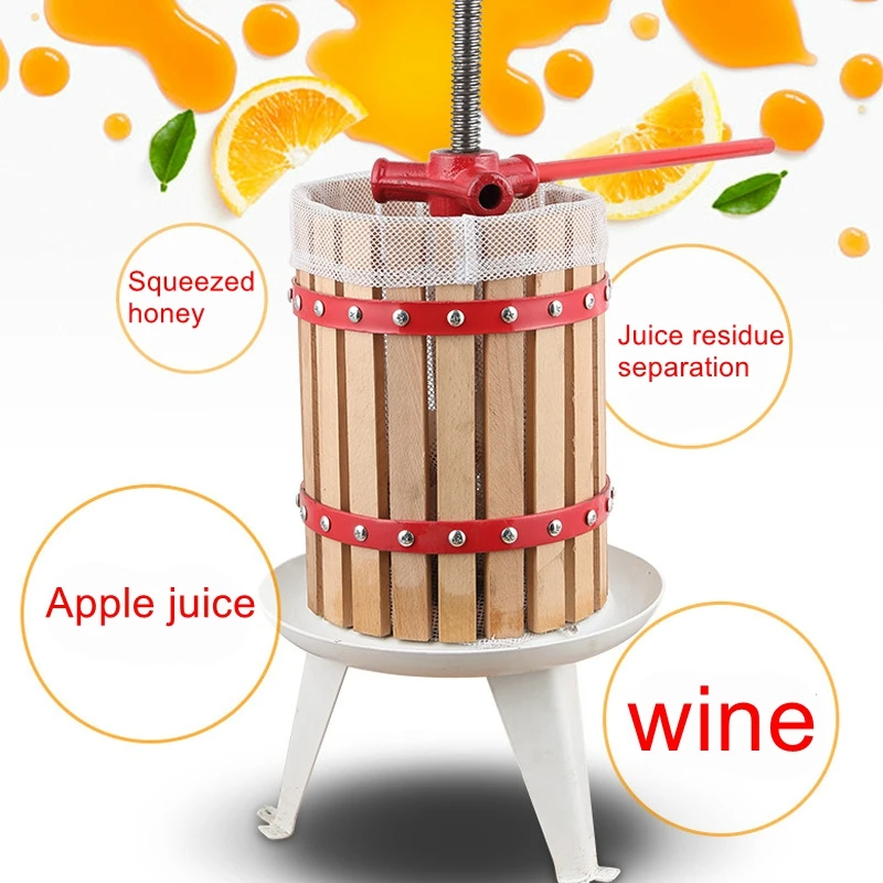 6L Manual Juicer Wood Press Drum Grape Press Fruit and Vegetable Press