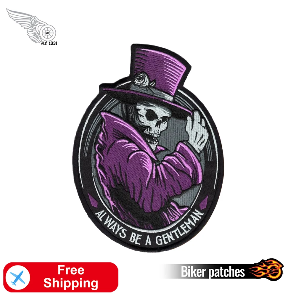 Large Back Embroidery Patch MC Biker Huge Gentleman Ghost Iron on or Sew on for Clothes DIY Cool Badges