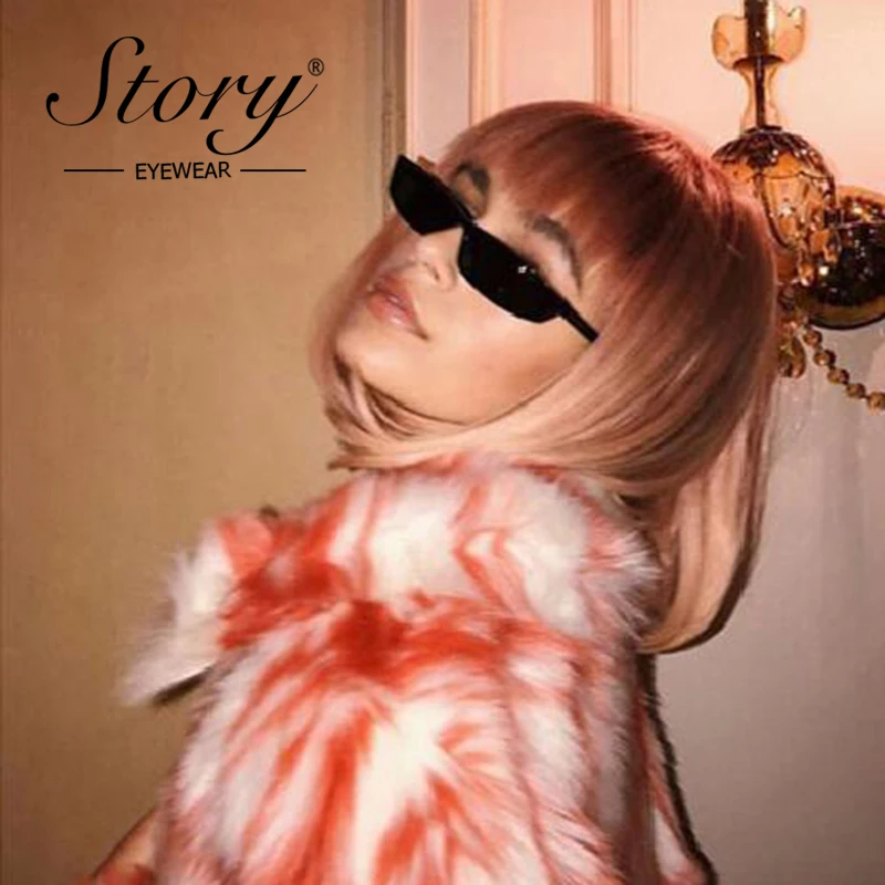 

STORY 2018 Retro Small Rectangle Sunglasses Women Fashion Brand Designer Modern Small Frame Black Sun Glass Shades UV400 Femal