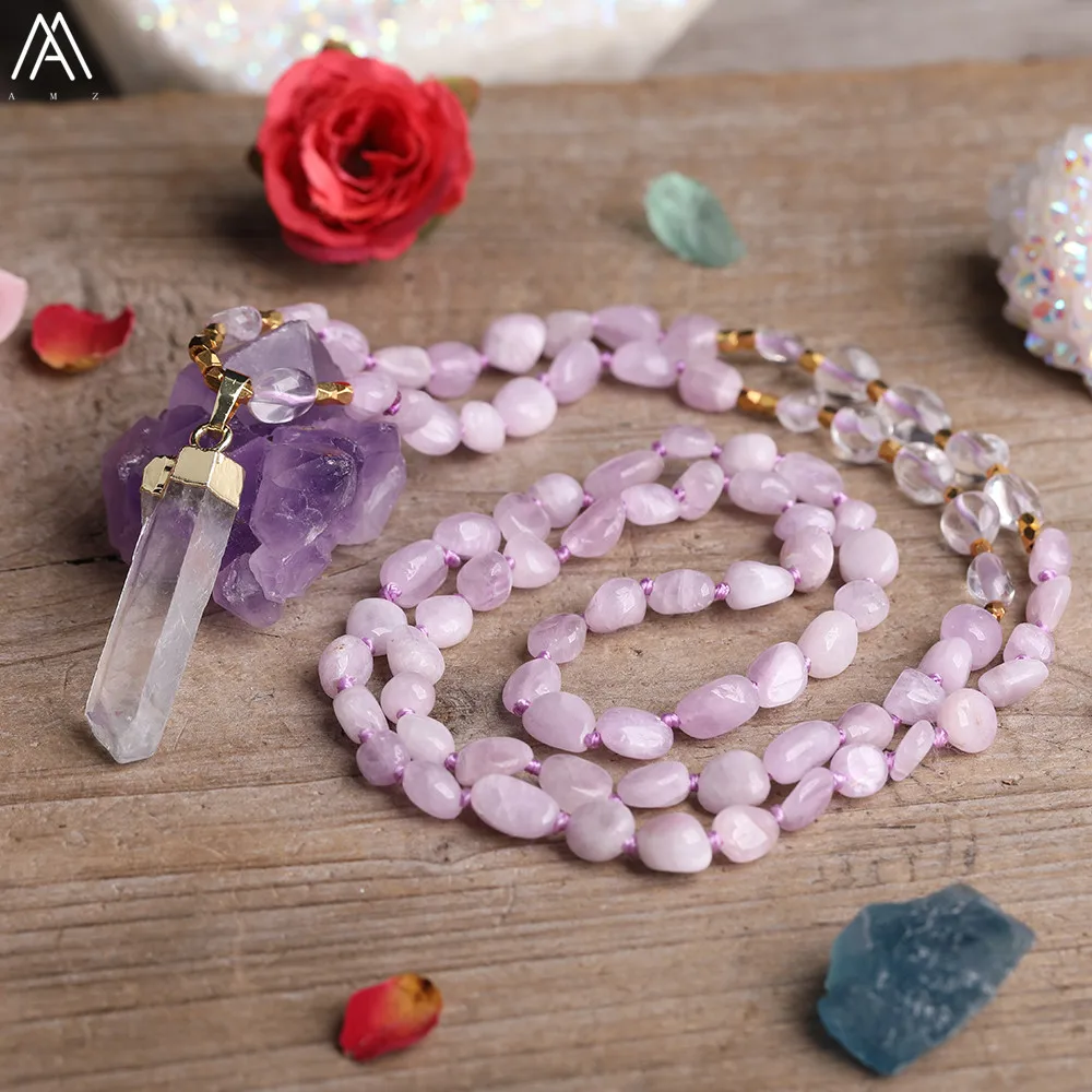 Natürliche Blau Apatit Nugget Chip Perlen Handmade Knot Halskette Frauen Weiß Quarz Punkt Perlen Yoga Halskette Lange 32 Zoll – Detail 13