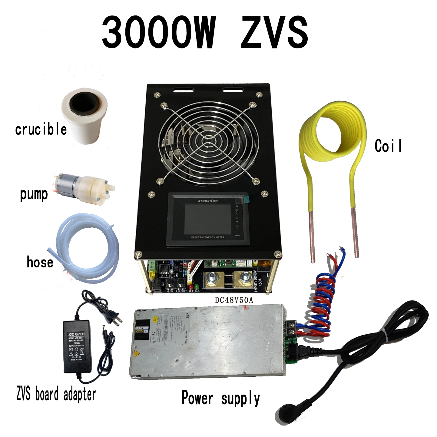 3000W 60A ZVS induction heating machine comes with power meter overload protection and water shortage protection