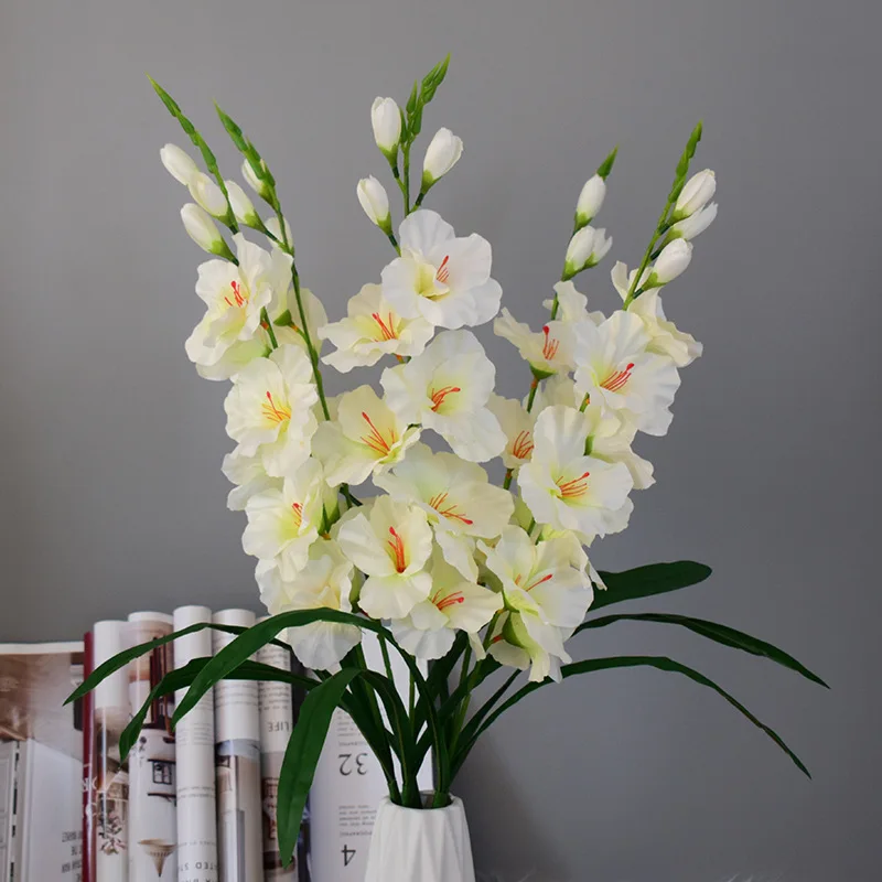 1Pc Artificial Silk Gladiolus Flowers Real Touch Orchid Fake Flower for Wedding Party Home Festival Decoration Table Arrangement