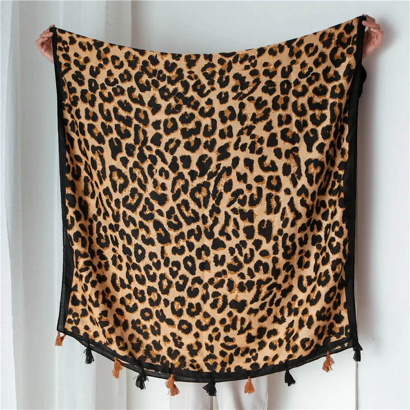 16 Designer Fashion Sexy Leopard Dot Tassel Viscose Shawl Scarf Lady High Quality Print Soft Pashmina Stole Bufandas Muslim Caps