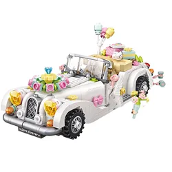 676PCS Wedding Car Bride Groom Mini Building Blocks Tech Car Flower Lover Model Bricks Cartoon Toys For Children Girls Gifts