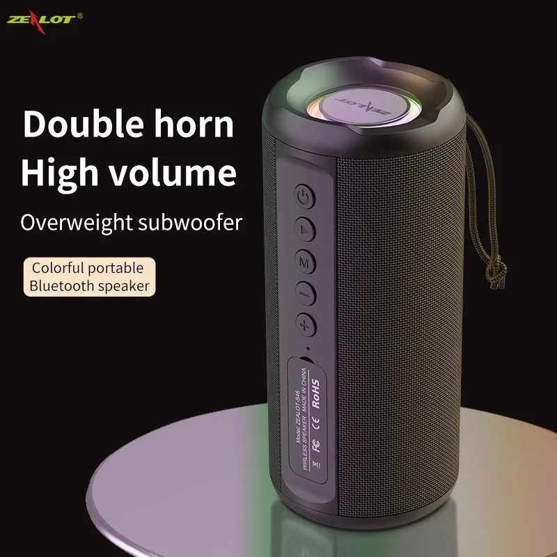 ZEALOT-S46 Мощные беспроводные колонки Bluetooth Аудиоцентр Портативный мини-сабвуфер Красочная звуковая система FM-радио USB