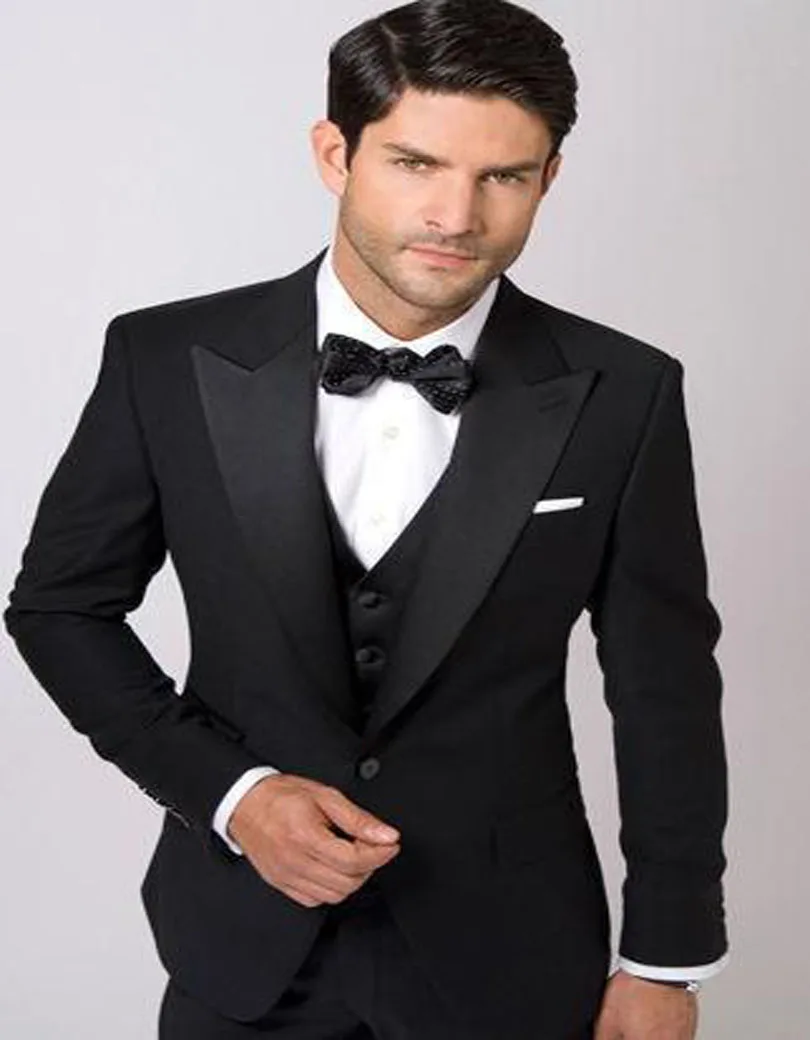 

Custom Design Black Slim Fit Groom Tuxedos Best Men's Wedding Dress Terno Slim Fit Holiday Suit(Jacket+pants+vest)