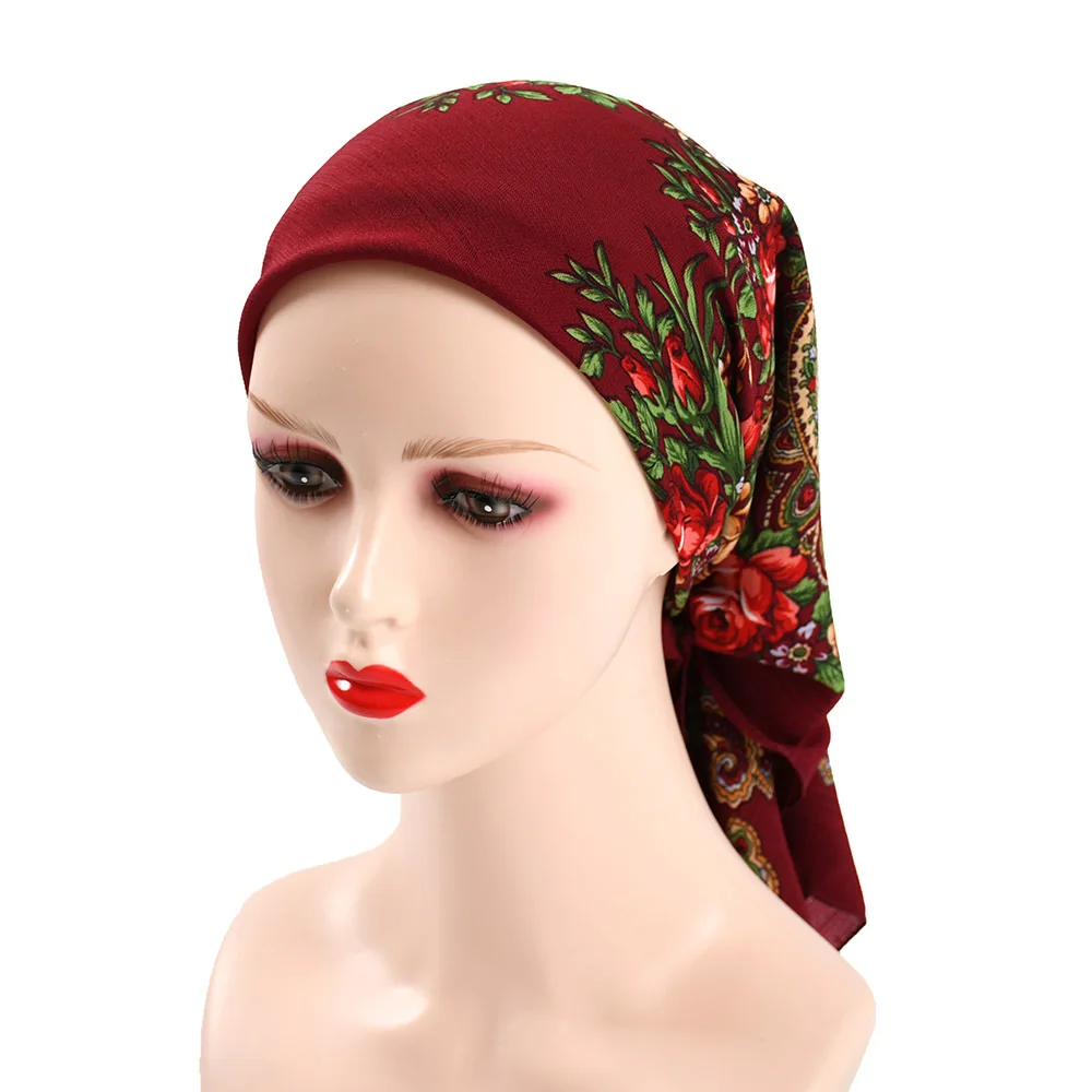 80*80cm Retro Floral Print Square Hijab Head Scarf Women Turban Scarves Female Bandana Headband Hair Scarves