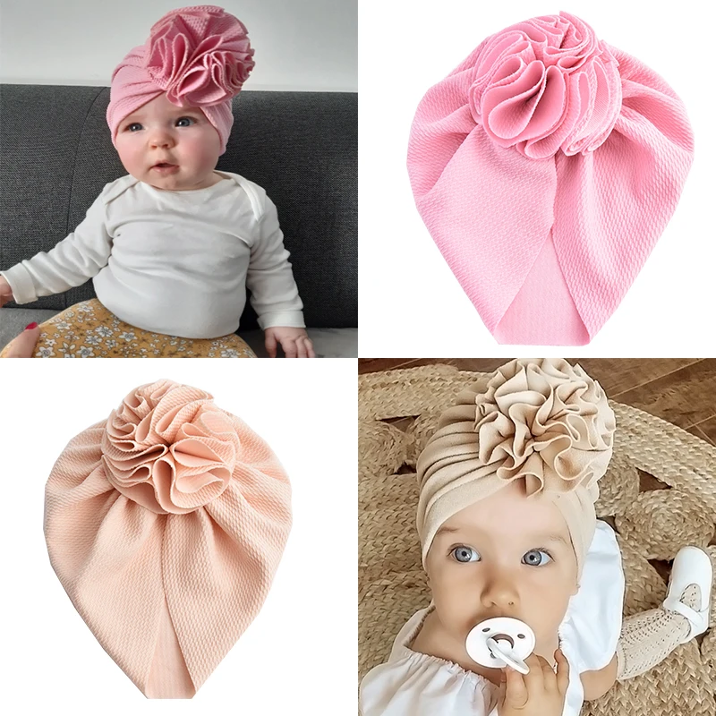 0-3Years Old Toddler Newborn Baby Flower Bow-Knot HeadbandTurban Spring Infant Protect Forehead Cap Headwraps Kids Hat Beanies