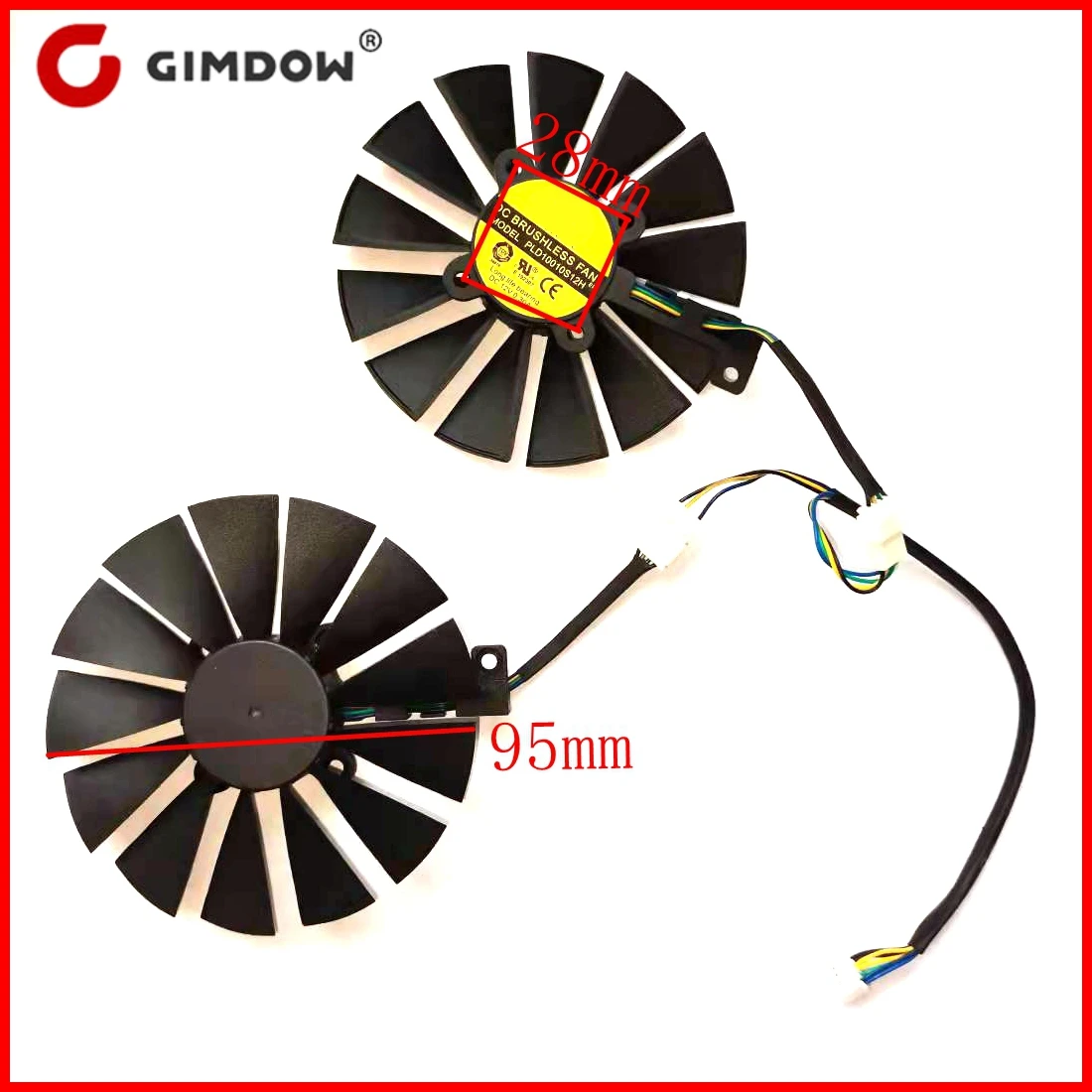 Ventilateur de carte graphique T129215SM, 2 pièces/lot 95mm 4pin pour ASUS STRIX RX470 RX570 RX580 GTX1050 1050Ti