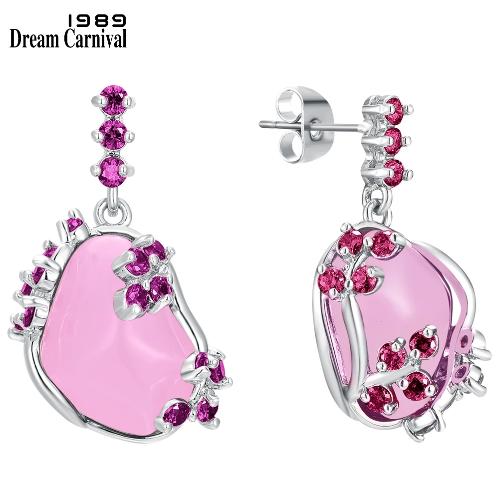 DreamCarnival1989 Pink Opal Mismatched Drop Earrings Women Party Girls Must Have Silver Plated Jewelry Valentine Gift WE4142PN