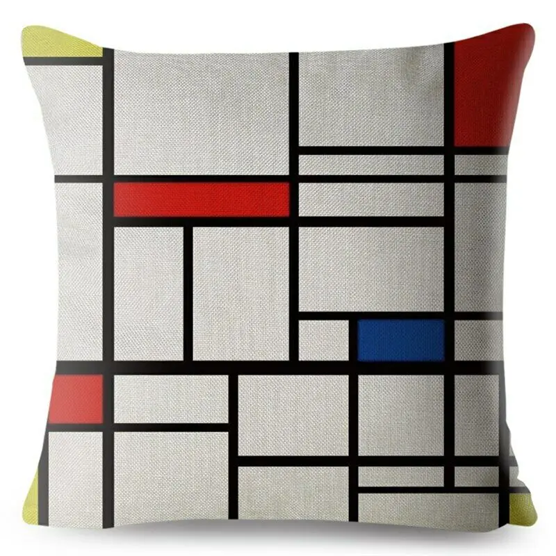 Mondrian Yellow Geometric Stitching Throw Pillow Cushion Covers Pillows Cases