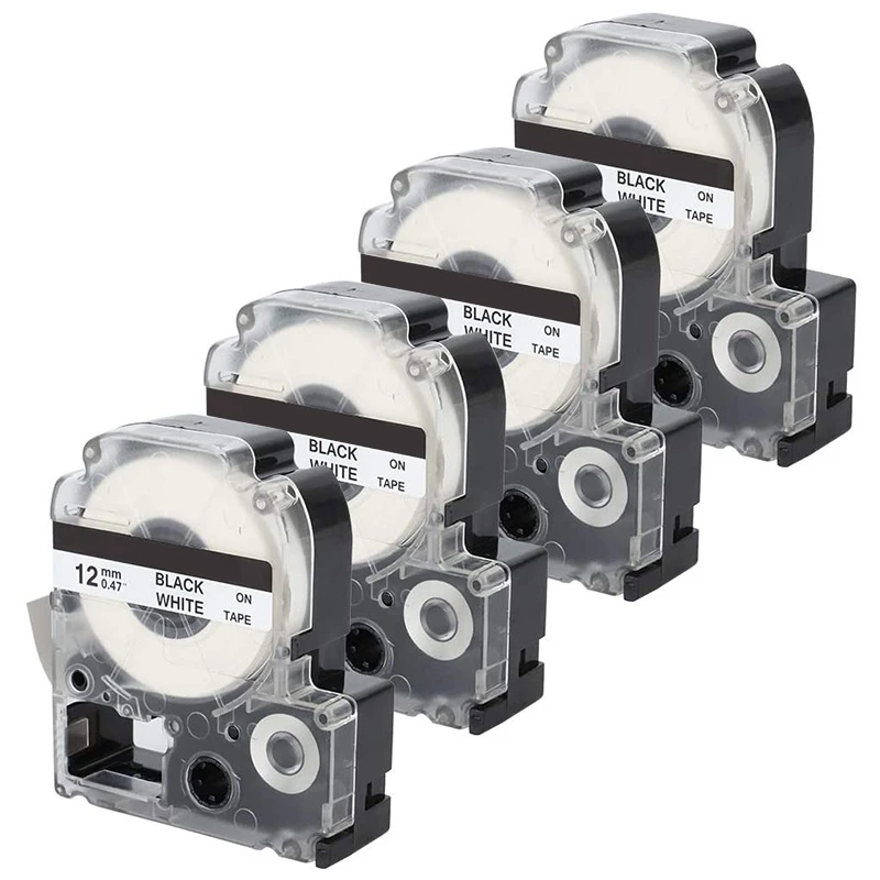 4 Pack sostituzione del nastro per etichette compatibile per Epson LK-4WBN (SS12KW) cartucce per nastri per etichette nere su nastro bianco