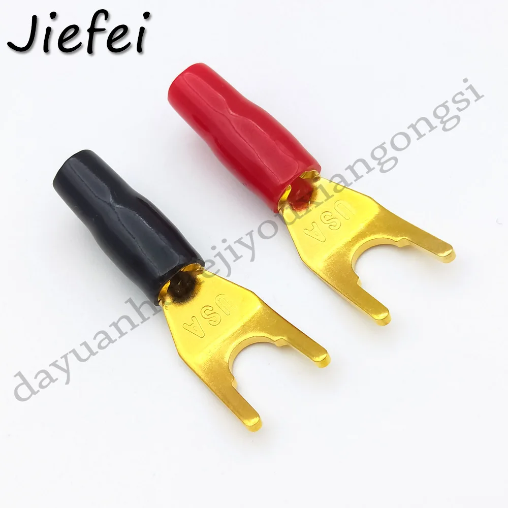 6Pcs New Y U spade banana Connectors Gold Plated Solderless Fork Speaker Banana Plug adapter