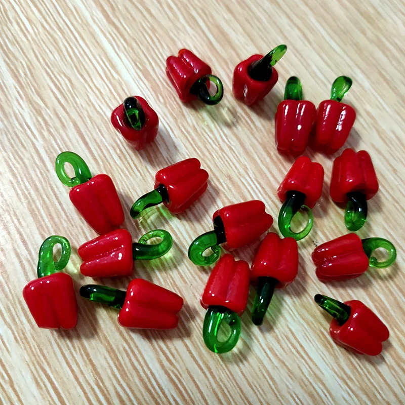 10PCs Red Bell Pepper Pendant Murano Glass Pendant For Women Bracelet Earrings Accessories Vegetables Fruit Jewelry Fitting