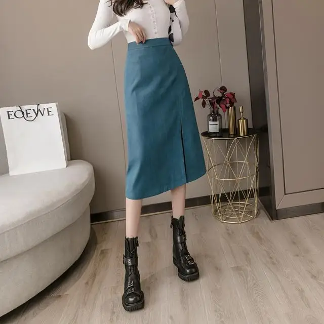 

Women's High-Waisted A- line Slit Dress for Autumn Woman Skirts Mujer Faldas Saias Mulher