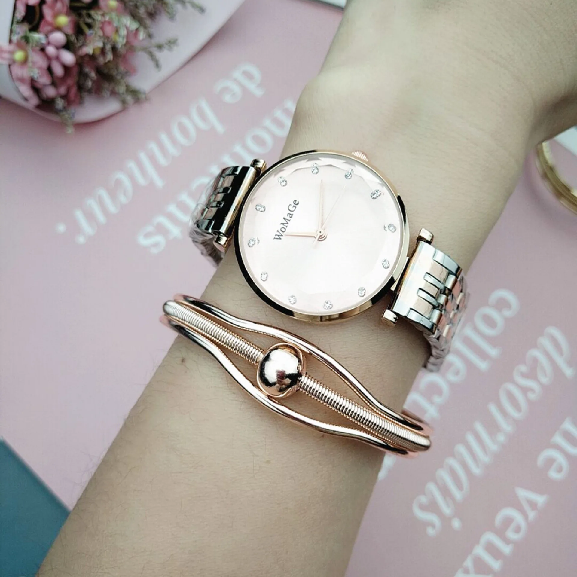 Ladies Watch Bracelet Gift Box Set Womens Luxury Brand Fashion Simple Quartz Wristwatches Cutting Glass Crystal Mirror relojio