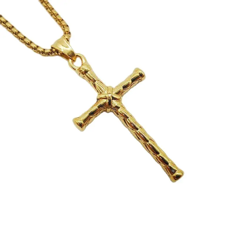 New Gold Color 316L Stainless Steel Joints Cross Pendant Necklace Religion Cross Necklace Scale Cross Fashion Necklace Jewelry