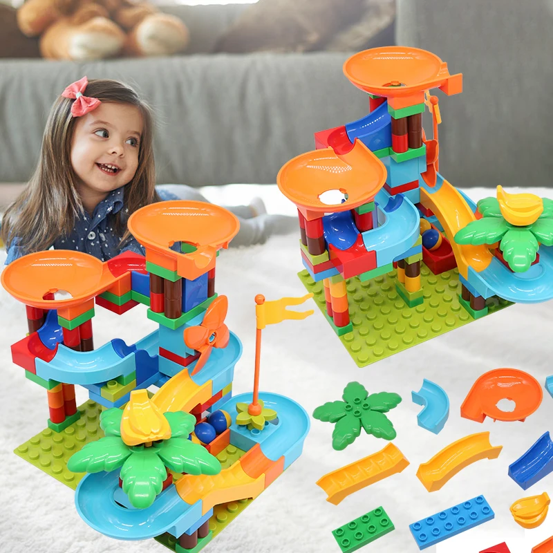 

Marble Race Run Big Block Funnel Slide Building Blocks DIY Big Bricks Construction Toys For Children Gift