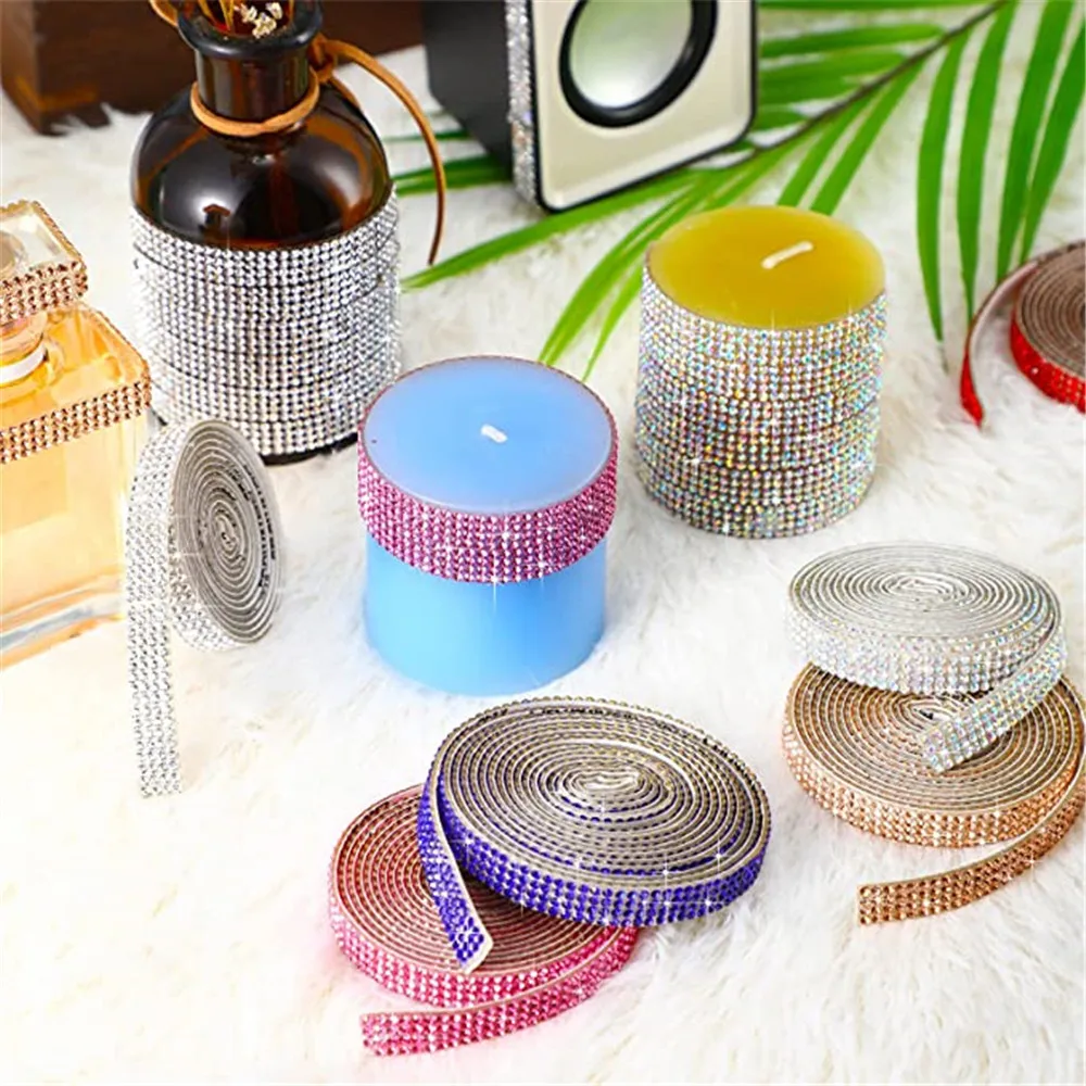 1Meter/pack Multicolor Self-adhesive Shiny Rhinestone Chain Tape For Handmade DIY Shoes Bags Clothing Home Decoration