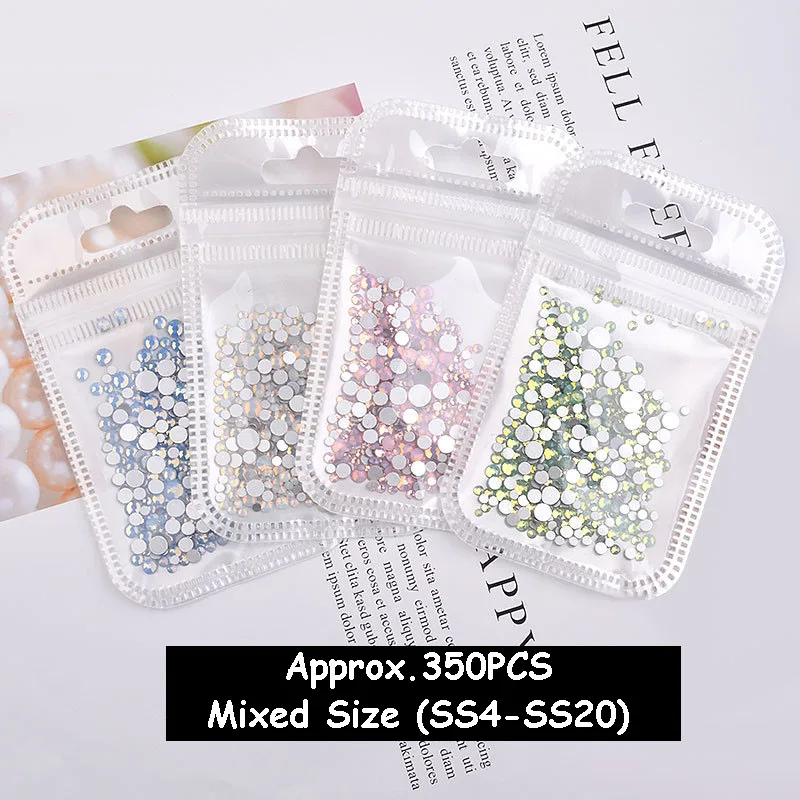 1pack Opal Nails Art Rhinestone Decorations 3D Crystal Colorful Flatback Glass Nail Art Decorations Glitter Mixed Size(SS4-SS20)