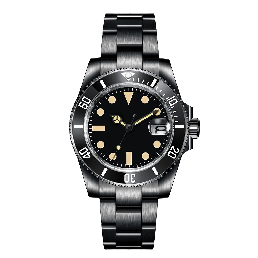 40Mm Mannen Horloge Saffier Crystal Black Pvd Nh36 Miyota Automatische Mechanische Keramische Bezel 10bar Swim Date Mannelijke Klok Steriele Wijzerplaat