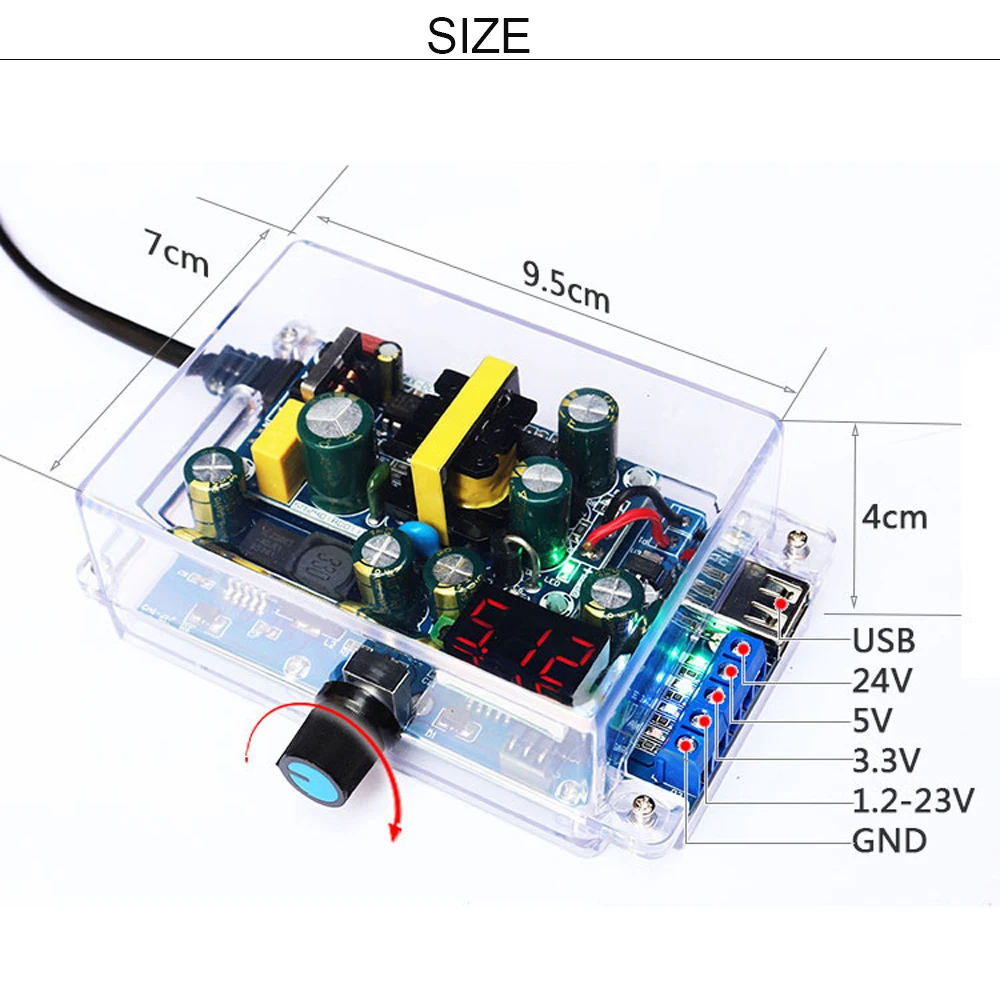 Adjustable power supply AC100-265V turn 1.2-23V adjustable out put 12V/2A 24V/1A 24W LED digital tube display NO NEED welding