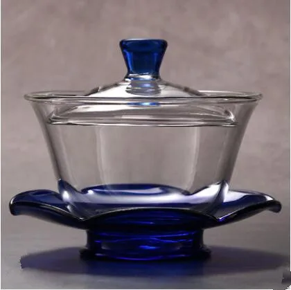 Grote glazen theekop en theekopje, transparante Gaiwan, Chinese teaset Sancai-theekom, enkele dikke hittebestendige hoes