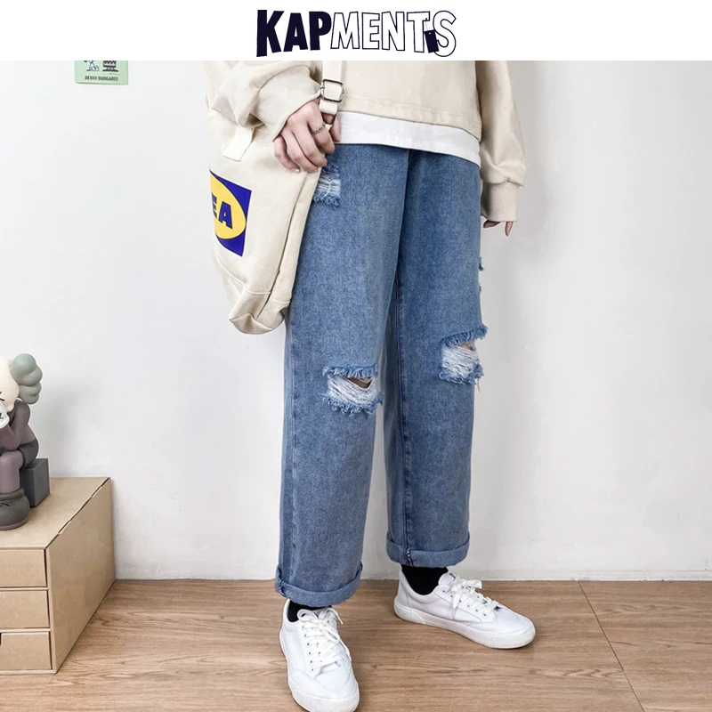 KAPMENTS Vintage Streetwear Hole Jeans For Men 2023 New Mens Harajuku Baggy Denim Pants Male Homme Kpop High Waisted Harem Jeans