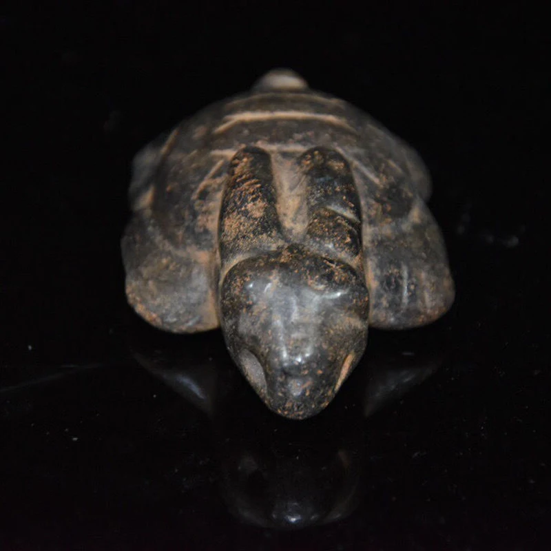 China Hongshan Jade Culture Archaize Absorbable Magnetic Black Iron Meteorite Sculpture Dragon Turtle Statue