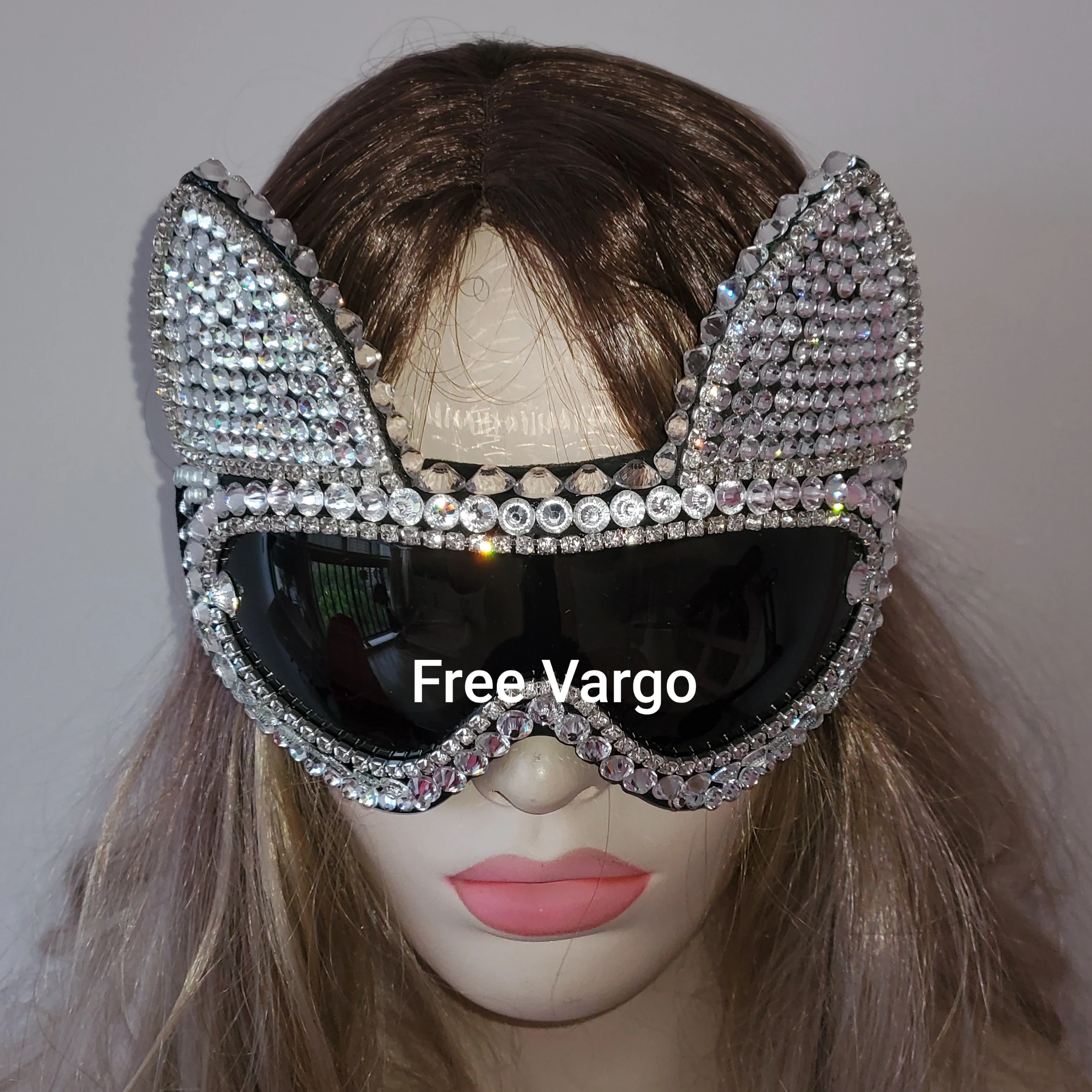 Holographic Rhinestone Silver Cat Burning Man Goggle Festival Mask Costume Headpiece Cyber Goggles Stage Dj EDM EDC Rave Costume