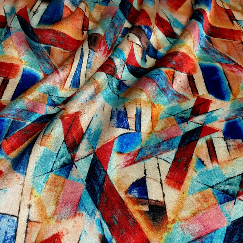 

Irregular geometric printing contrast graffiti stretch digital printing fabric natural mulberry silk high fashion fabric