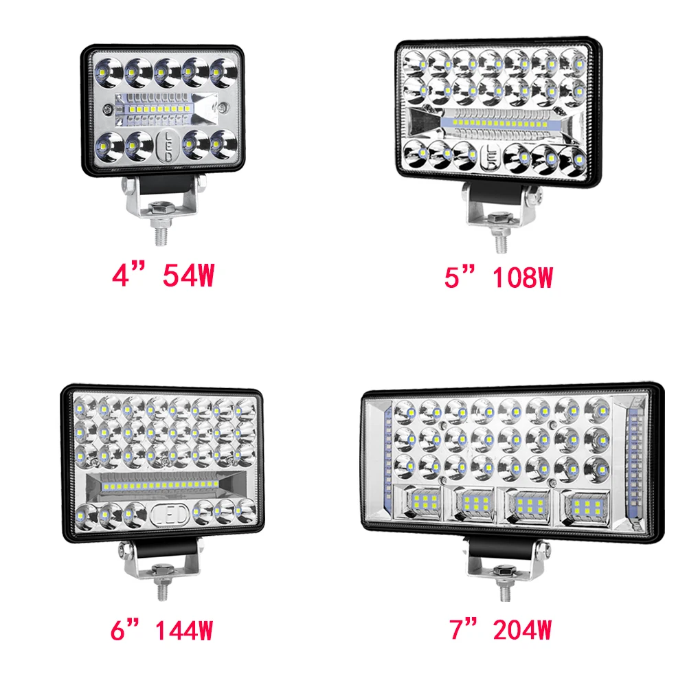 4-7 cali 7200 lm 12V 24V 54-204W LED Światło samochodowe Offroad Spot Flood LED Światło robocze do ciężarówki Samochód Łódź Ciągnik 4x4 Atv