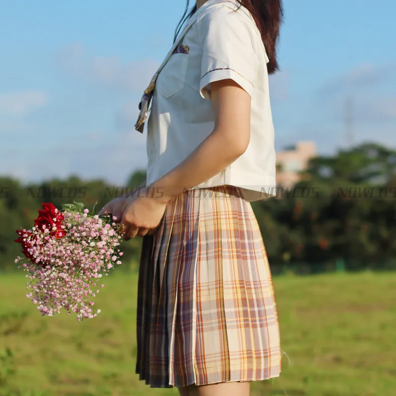 [Kerria Japonica] Formal JK Menina de Cintura Alta Plissada Saias Xadrez Saias Mulheres Vestido Para JK Uniforme Escolar Estudantes Roupas