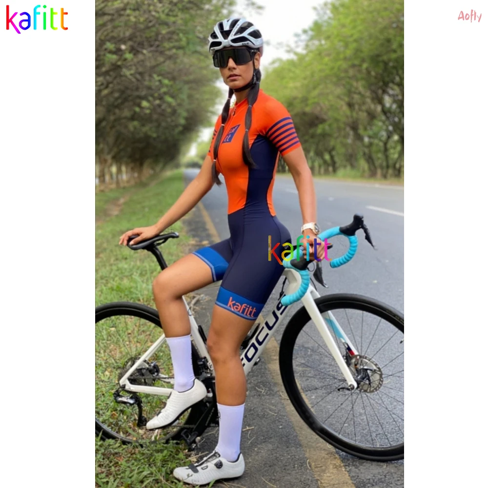 MTB Kafitt Women's Cycling Jumpsuit Summer Short Sleeve Bicycle Bodysuit Sunscreen Gel Pants Macaquinho