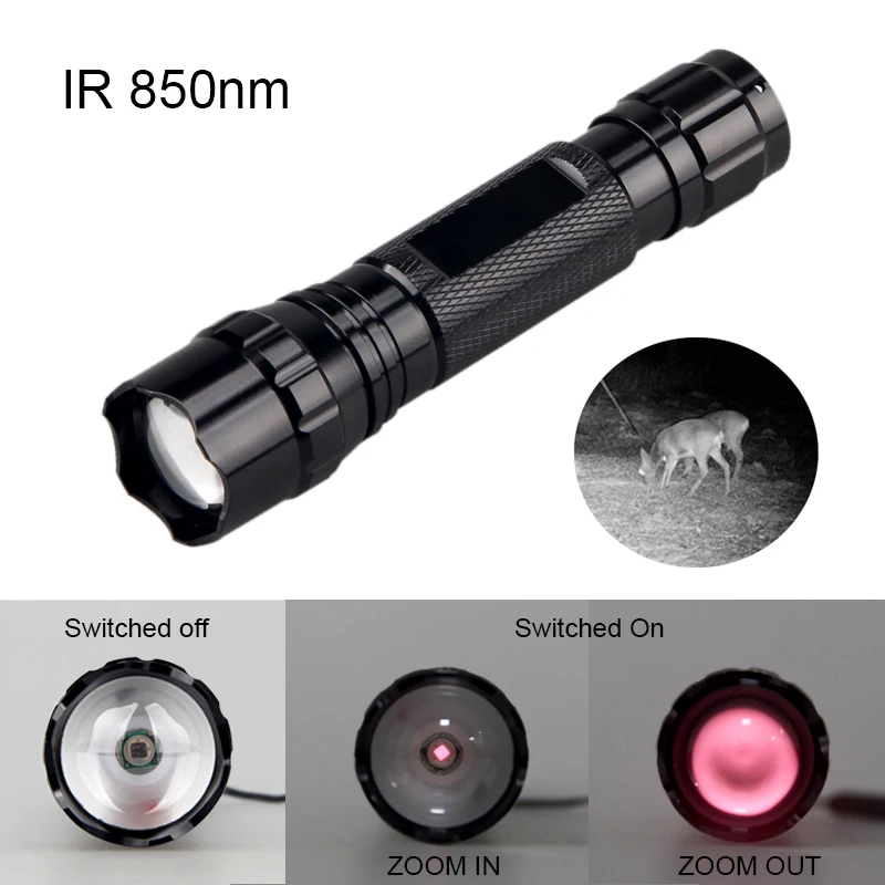 Linterna de caza profesional con visión nocturna, dispositivo táctico de radiación infrarroja con zoom, impermeable, 5W, IR, 850nm