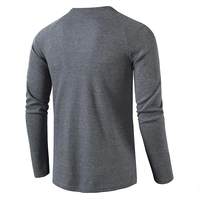 New Henley Collar Tshirt Men Long Sleeve Slim Fit Solid Color Spring Autumn Casual Tops Tees Mens Cotton Full T Shirts Man