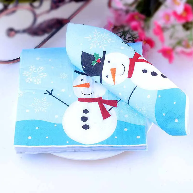 20 Pieces Of Printed Paper Restaurant Cup Floral Paper Christmas Snowman Meal Mat Paper Blue Snowflake Festival Party Atmosphere