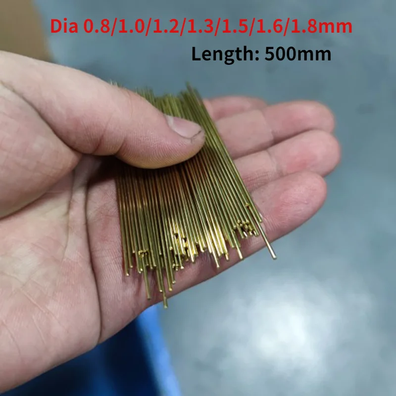 Length 500mm Dia 0.8mm 1.0mm 1.2mm 1.3mm 1.5mm 1.8mm DIY Hardware Brass Round Bar Rod Circular Wire Solid Tube Modelmaking