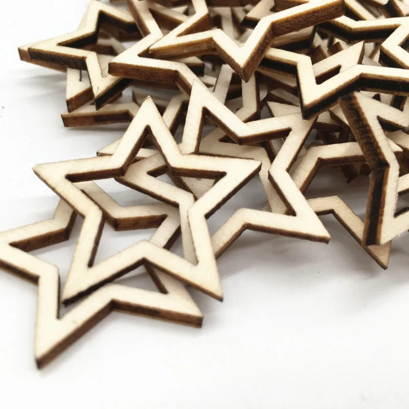 100 PCS 10/20/30mm Hollow Stars Pattern Wooden Handmade DIY Carfts Wedding Easter Decoration Accessory Creativity Gift